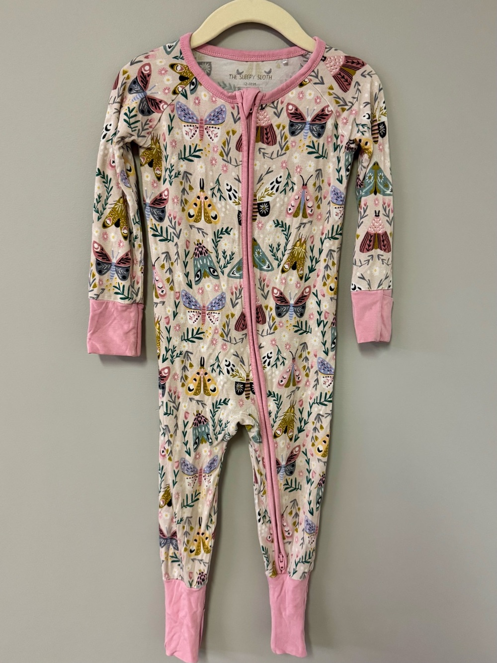 The Sleepy Sloth Pink Butterfly & Floral Kids One-Piece Footie